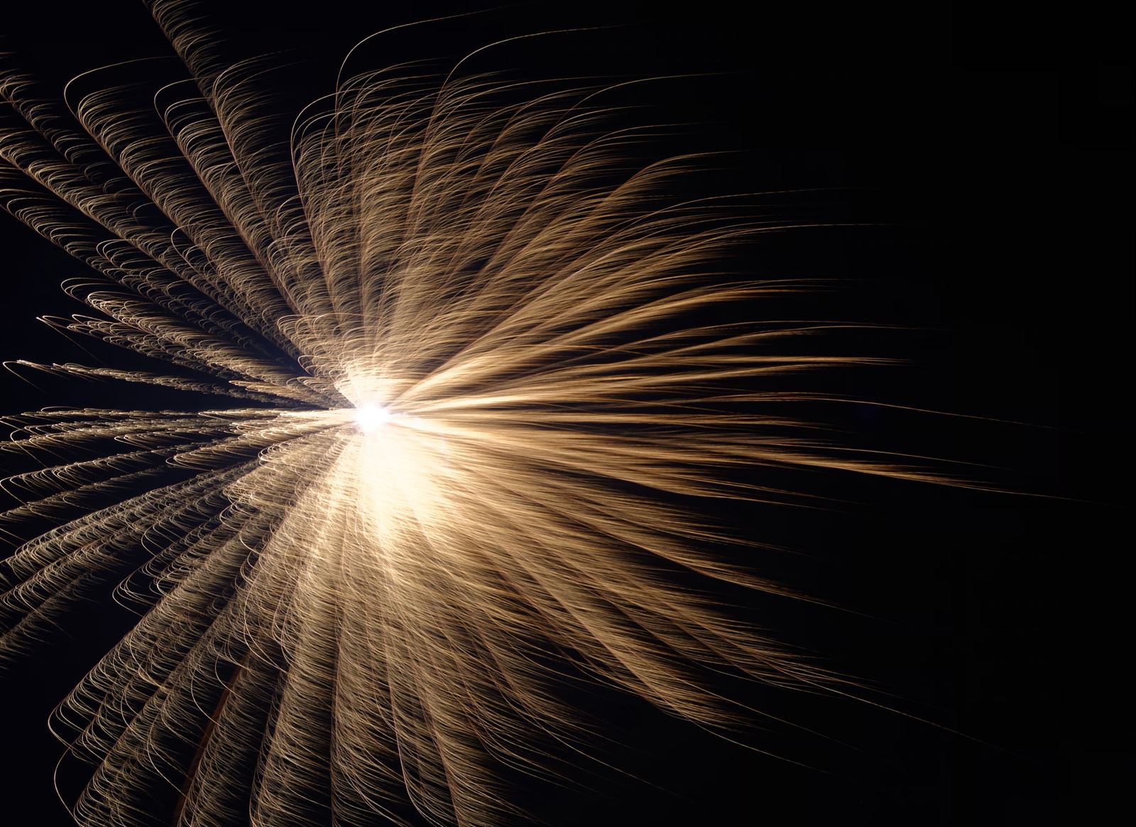 A long-exposure firework bursting in golden streaks against the black night sky during Diwali in Gurgaon, India